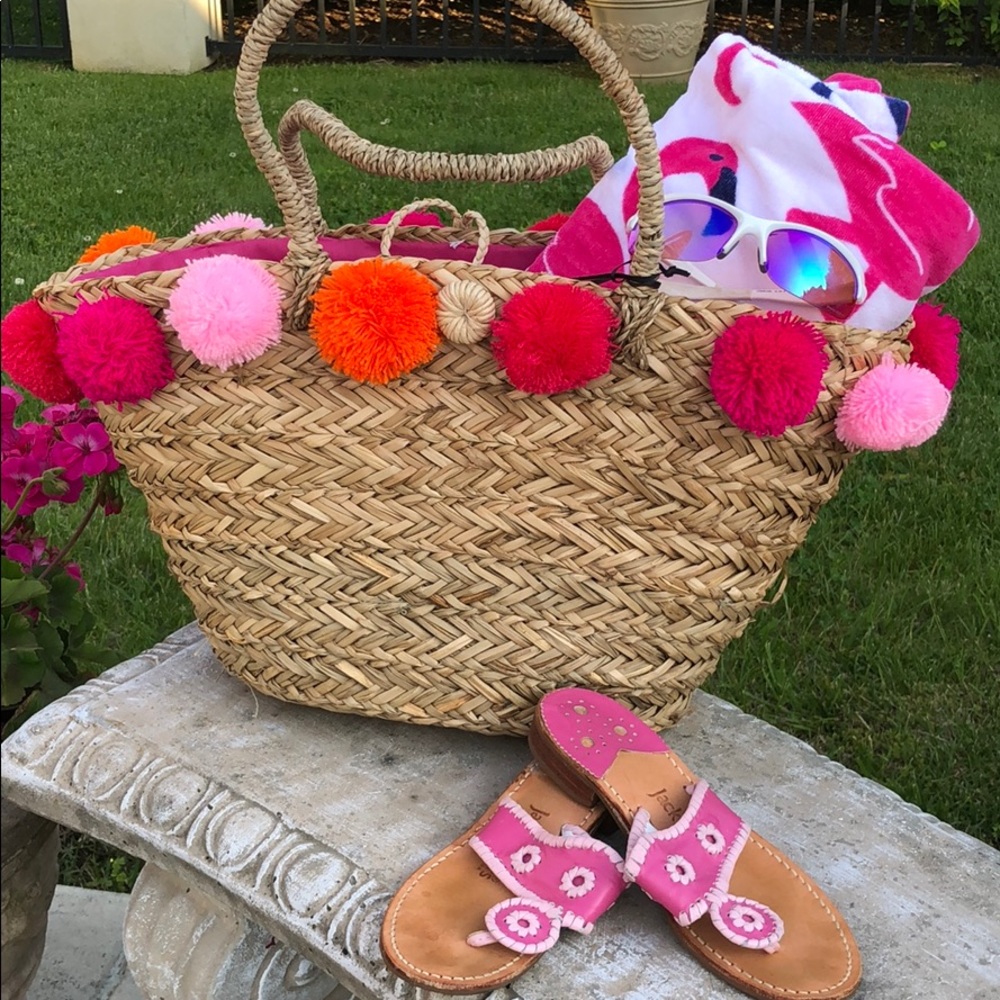 Cynthia Rowley Pom Pom Straw Tote - NWT